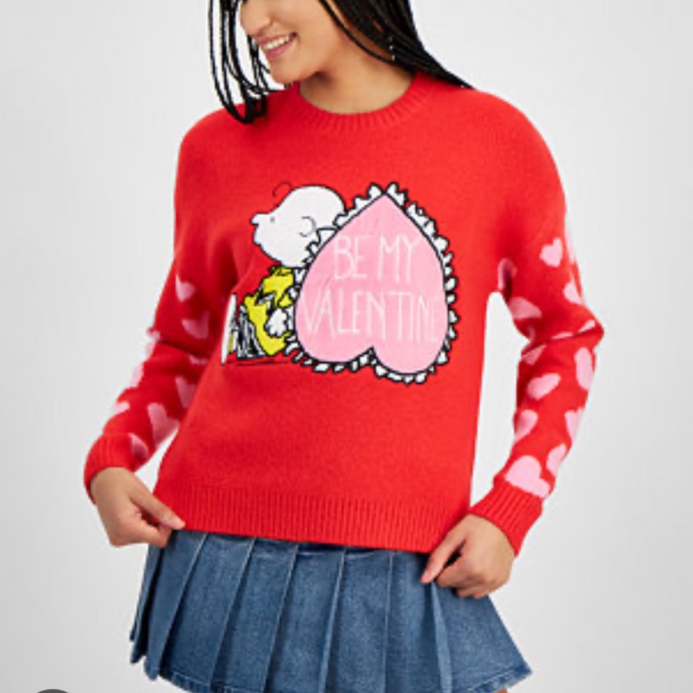 NWT Peanuts Charlie Brown Red and Pink Valentine Heart Sweater in size large